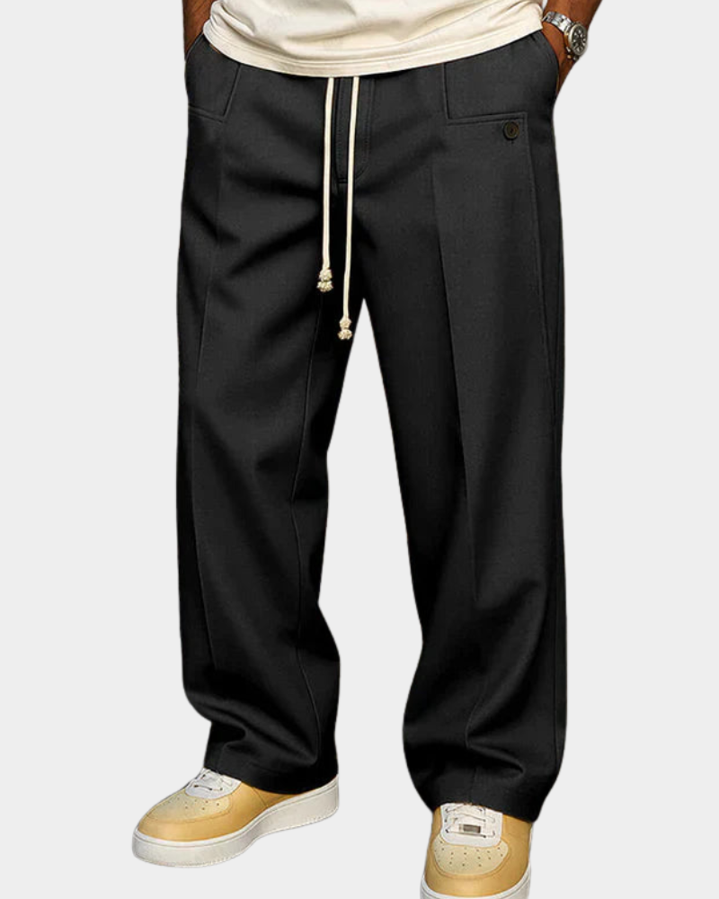 Men's Drawstring Trousers | Wide Straight Leg | Elasticated Waistband Detail