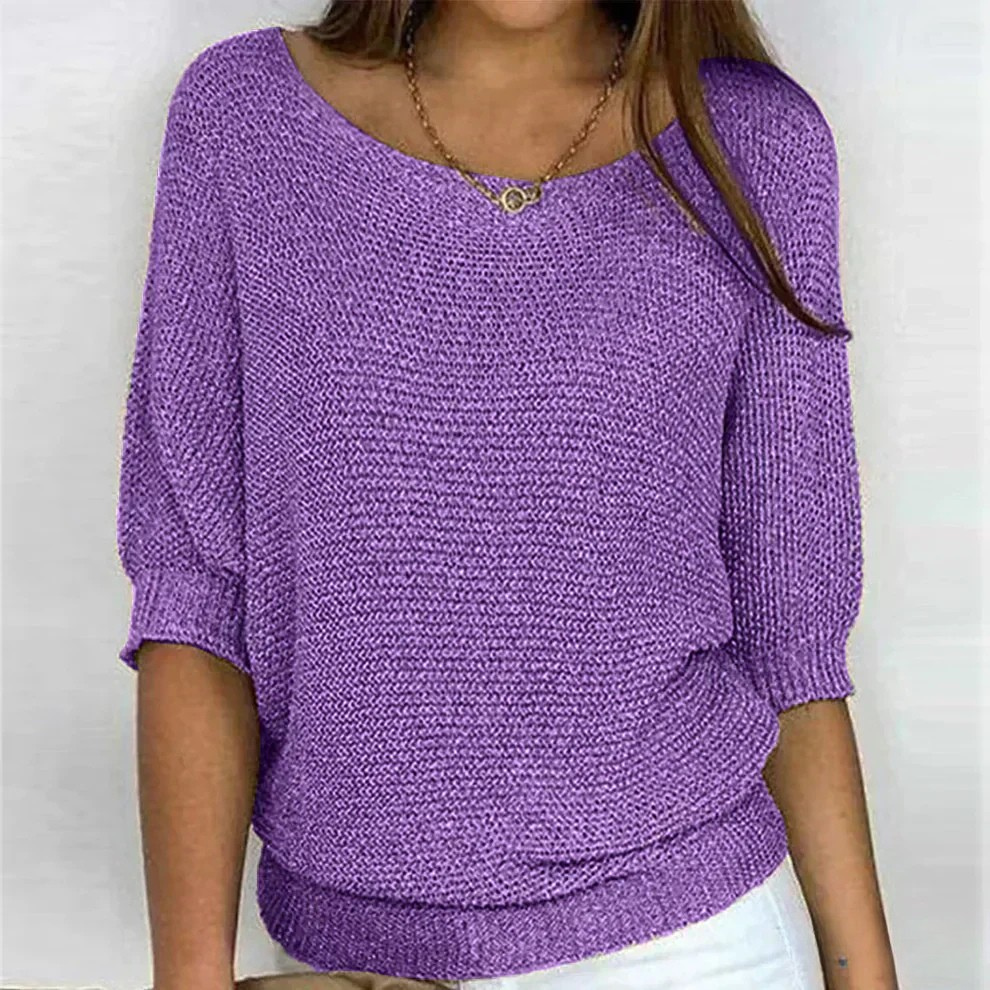 Women's Jumper | Round Neckline | Relaxed Fit | Ribbed Cuffs | 3/4 Sleeves