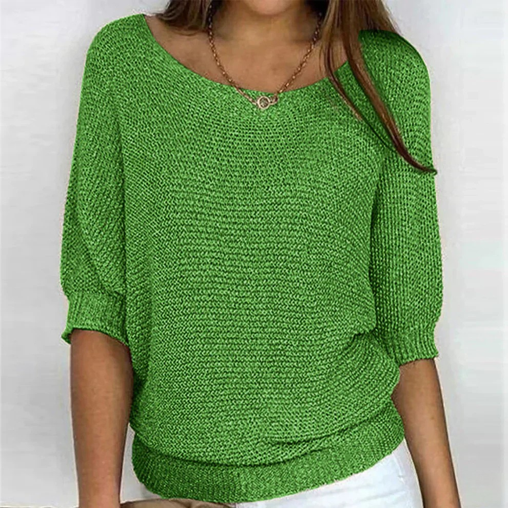 Women's Jumper | Round Neckline | Relaxed Fit | Ribbed Cuffs | 3/4 Sleeves
