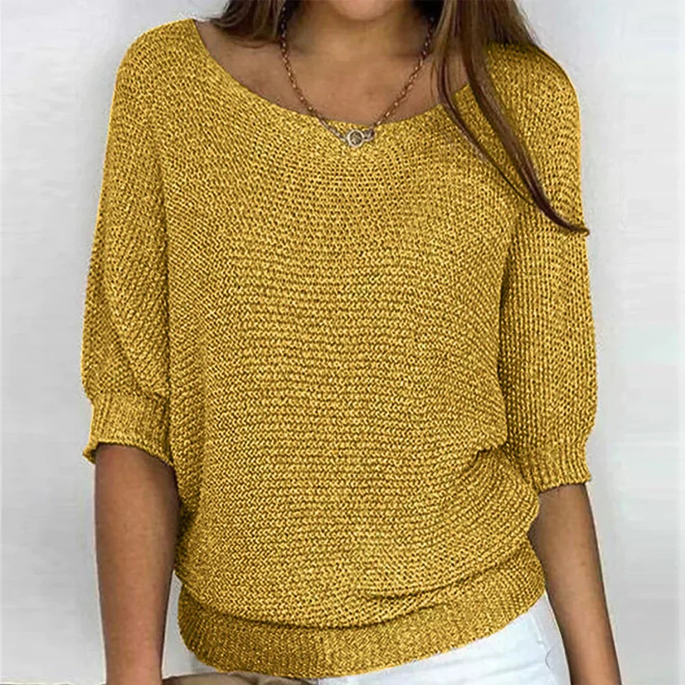 Women's Jumper | Round Neckline | Relaxed Fit | Ribbed Cuffs | 3/4 Sleeves