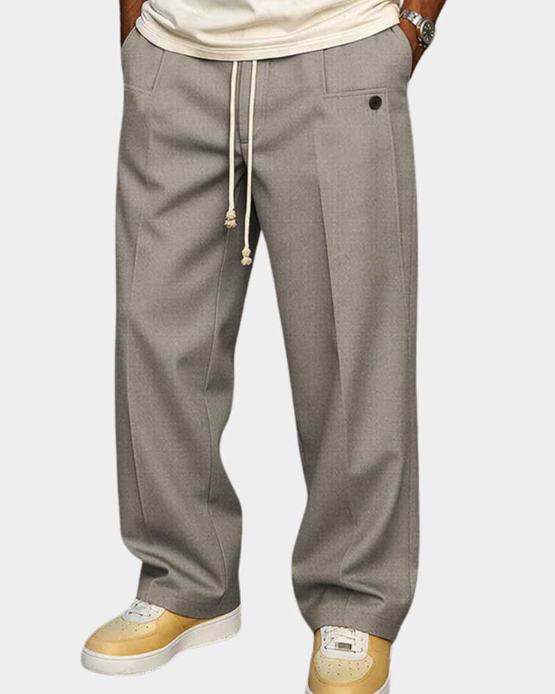 Men's Drawstring Trousers | Wide Straight Leg | Elasticated Waistband Detail