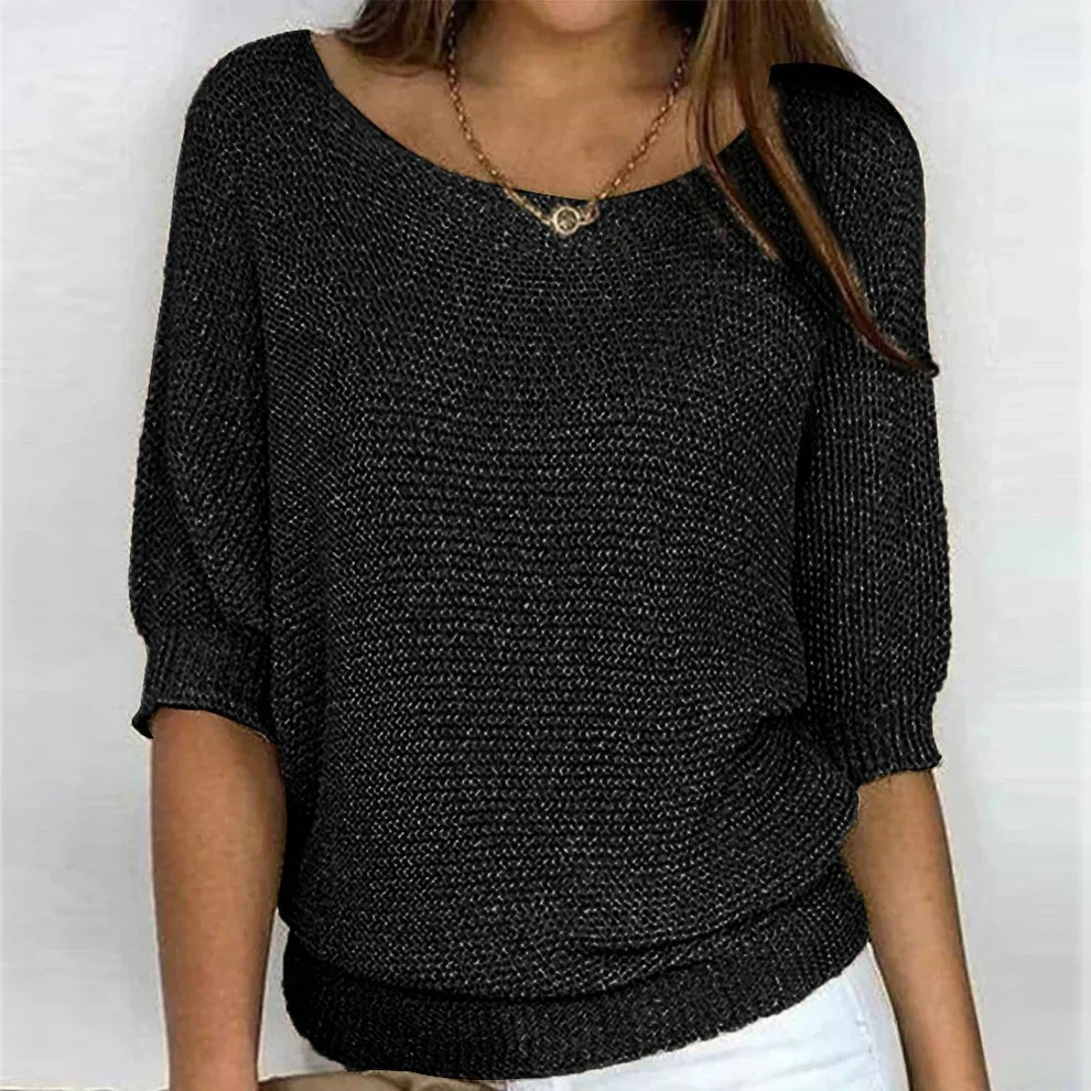 Women's Jumper | Round Neckline | Relaxed Fit | Ribbed Cuffs | 3/4 Sleeves