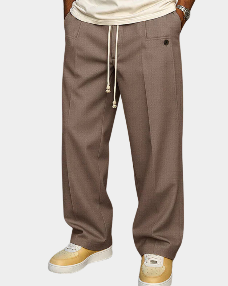 Men's Drawstring Trousers | Wide Straight Leg | Elasticated Waistband Detail