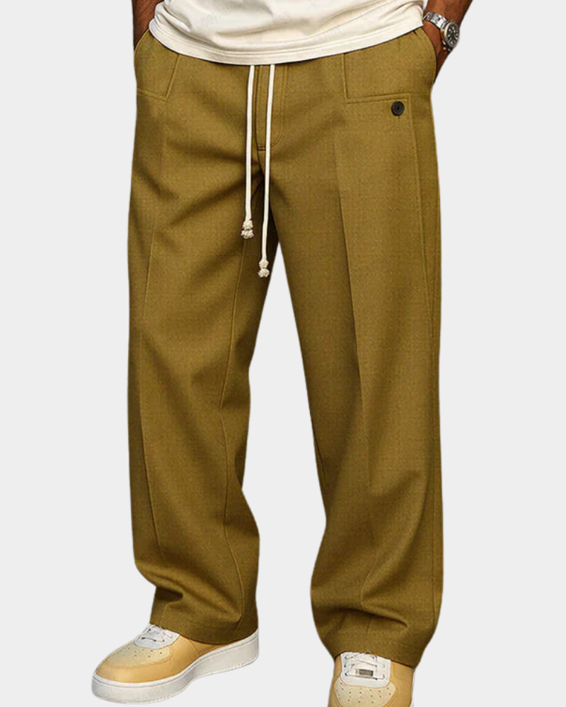 Men's Drawstring Trousers | Wide Straight Leg | Elasticated Waistband Detail