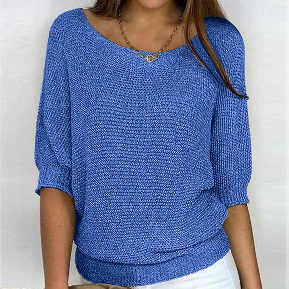 Women's Jumper | Round Neckline | Relaxed Fit | Ribbed Cuffs | 3/4 Sleeves