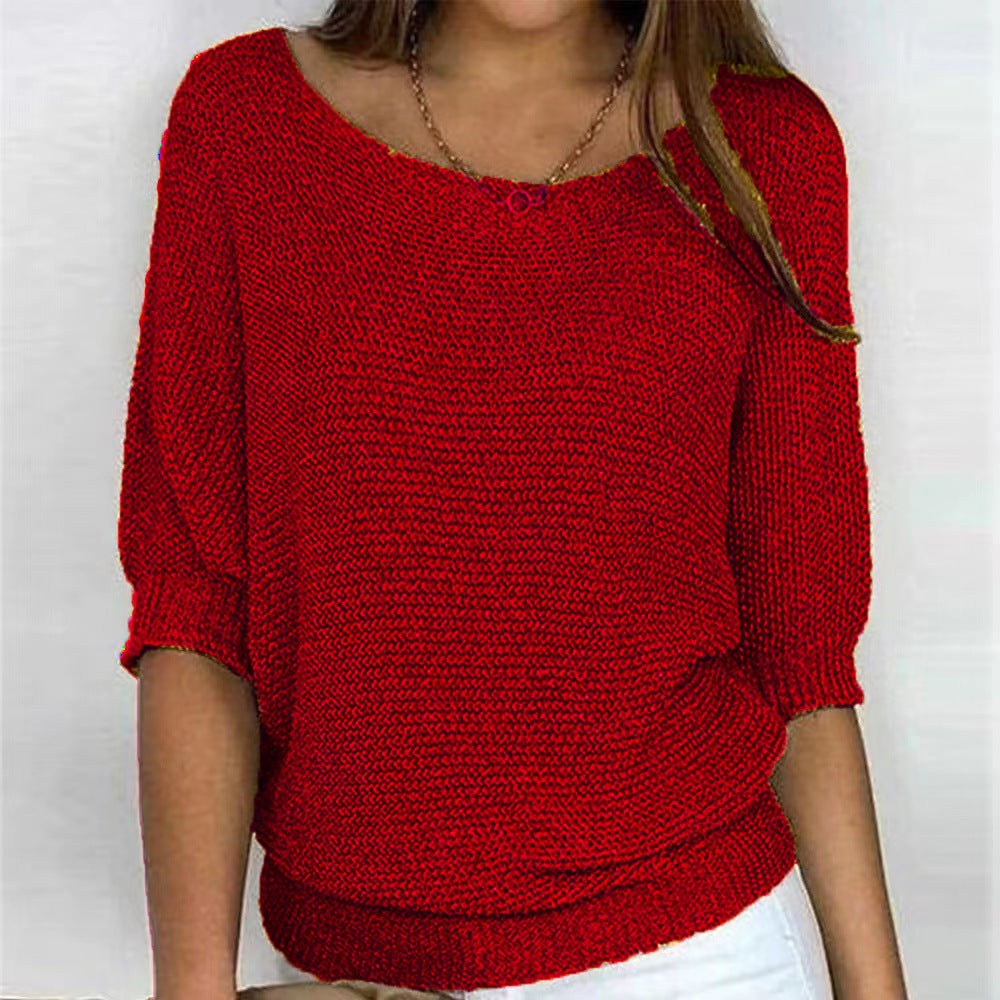 Women's Jumper | Round Neckline | Relaxed Fit | Ribbed Cuffs | 3/4 Sleeves