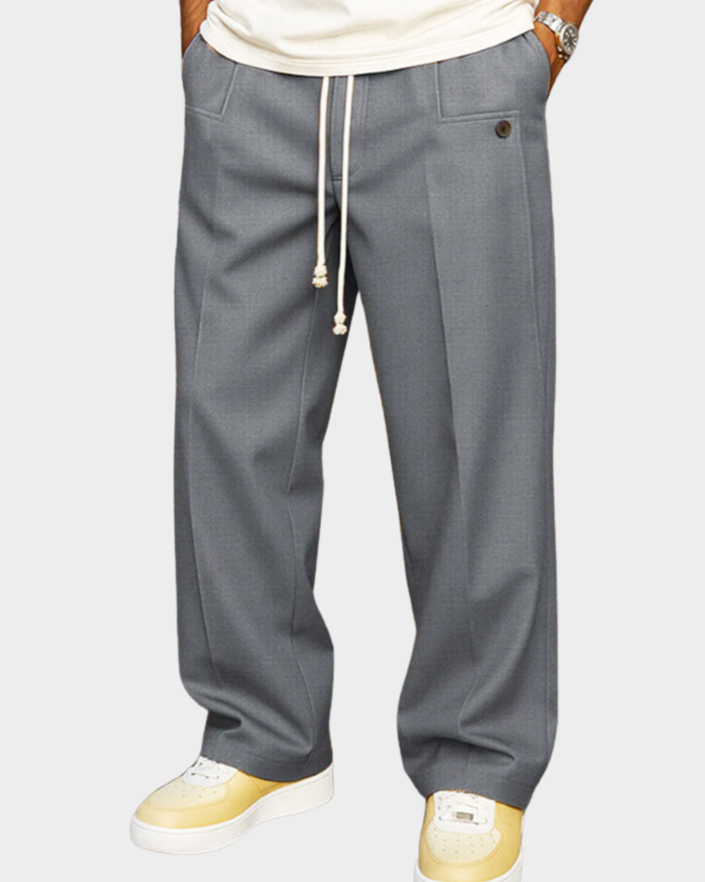 Men's Drawstring Trousers | Wide Straight Leg | Elasticated Waistband Detail
