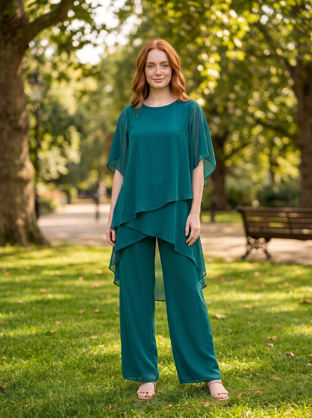 Women's Draped Layered Top and Wide-Leg Trousers Co-Ord Set | Tailored Fit