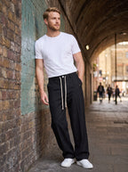 Men's Drawstring Trousers | Wide Straight Leg | Elasticated Waistband Detail