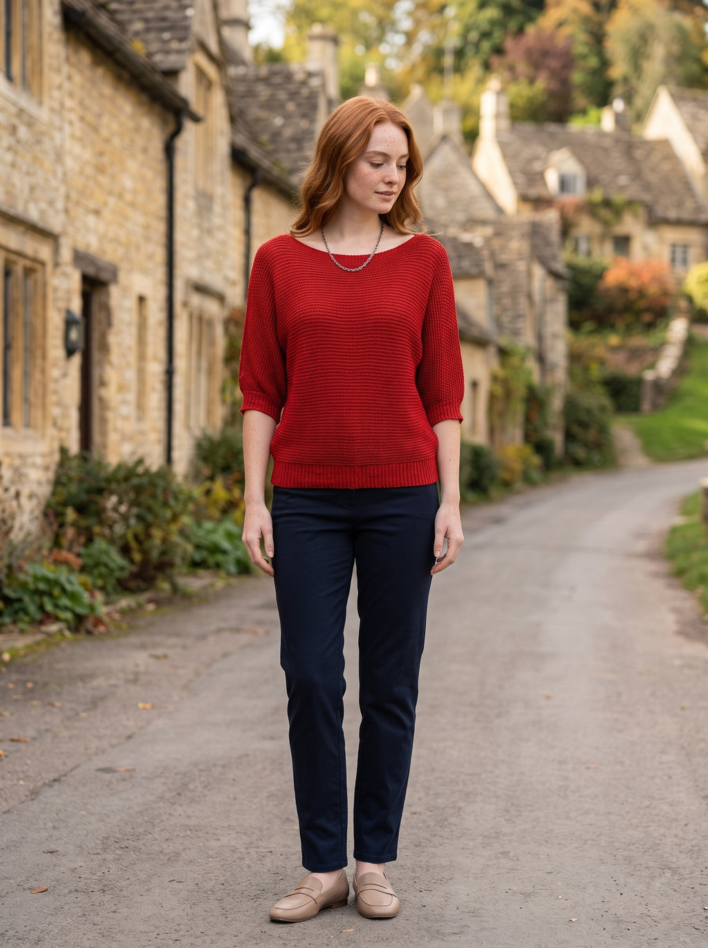 Women's Jumper | Round Neckline | Relaxed Fit | Ribbed Cuffs | 3/4 Sleeves